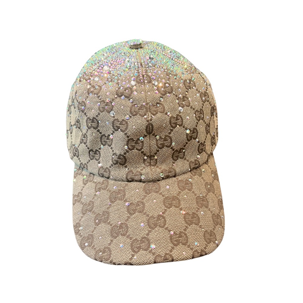 Gucci Crystals GG Brown Canvas Baseball Hat - Picture 3 of 10